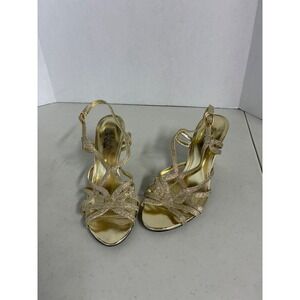 The Touch of Nina Gold Glitter Strappy‎ Stiletto Sandals Womens Size 10M EUR 40